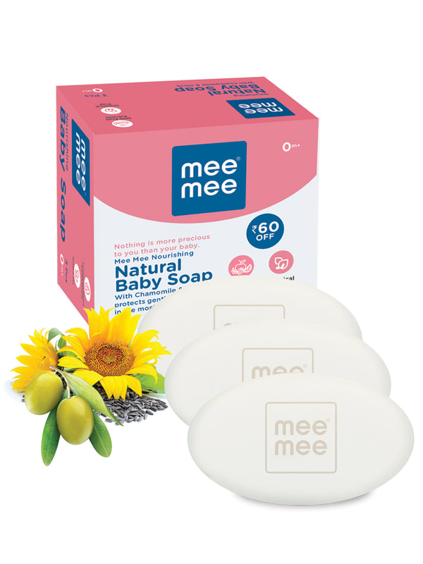 Mee Mee Nourishing Baby Soap For Bath Bar with 100% tural Amond Oil & Milk Extract, Dermatologically Tested For Soft Baby Skin, Pack of 3 Soaps